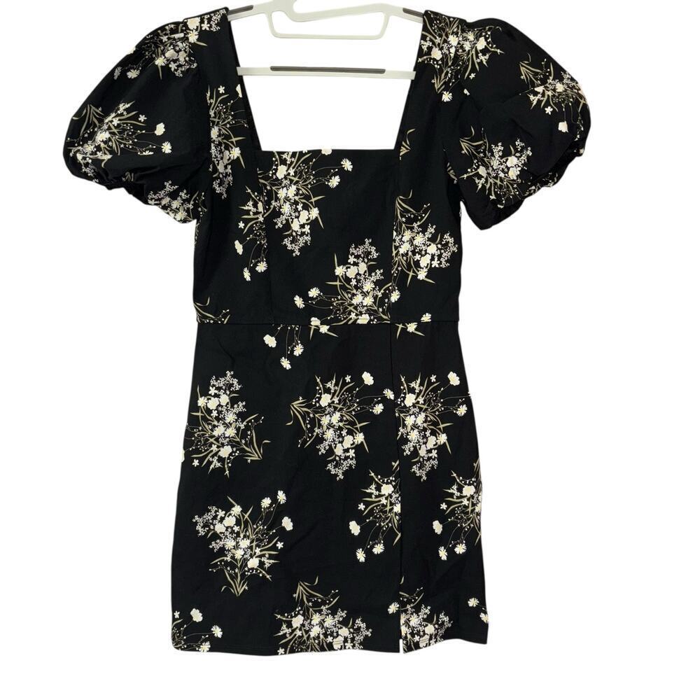 Trixxi Black Puff Sleeve Floral Short Dress Women’s L Cottagecore Prairie Party